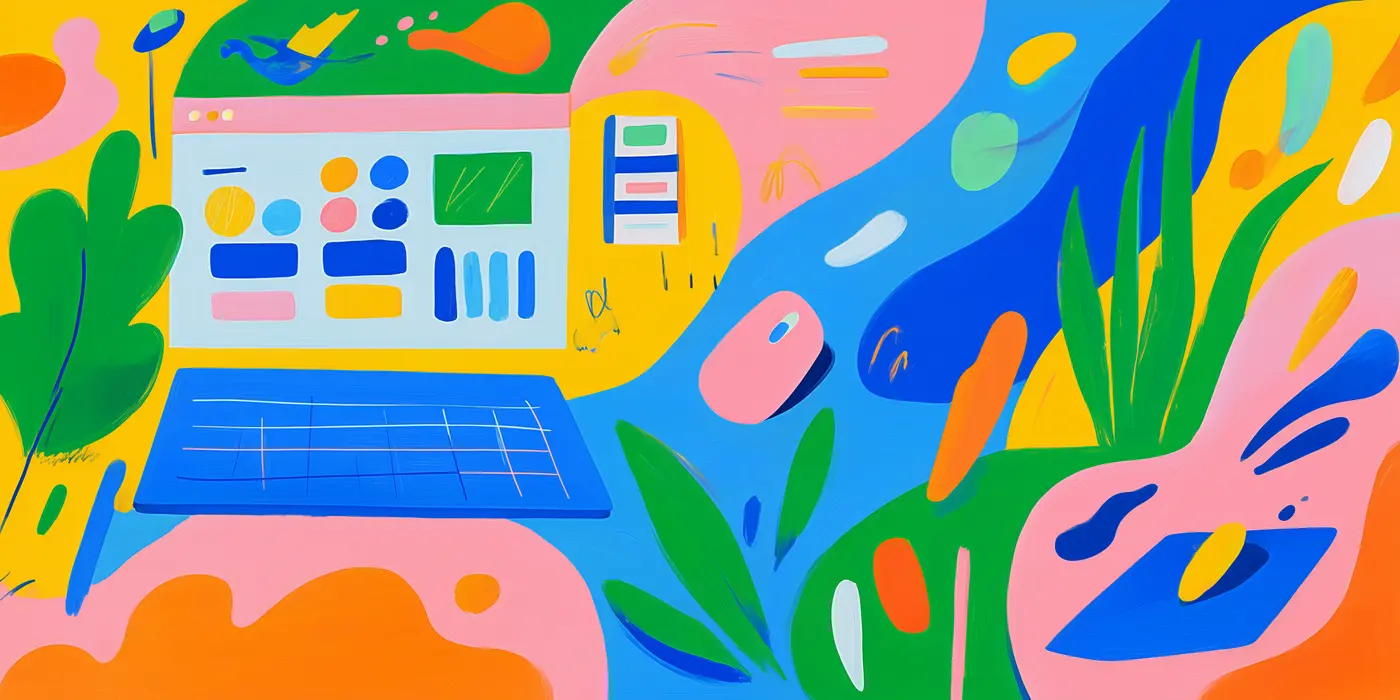 Colourful editorial illustration of a designer at work